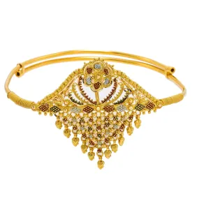 22K Multi Tone Gold Arm Vanki W/ Meenakari Details & Cascading Beaded Filigree