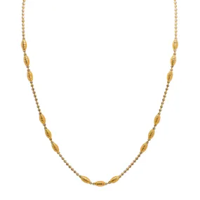 22K Multi Tone Gold Ball Chain W/ Stripe Texture Yellow Gold Bicone Beads