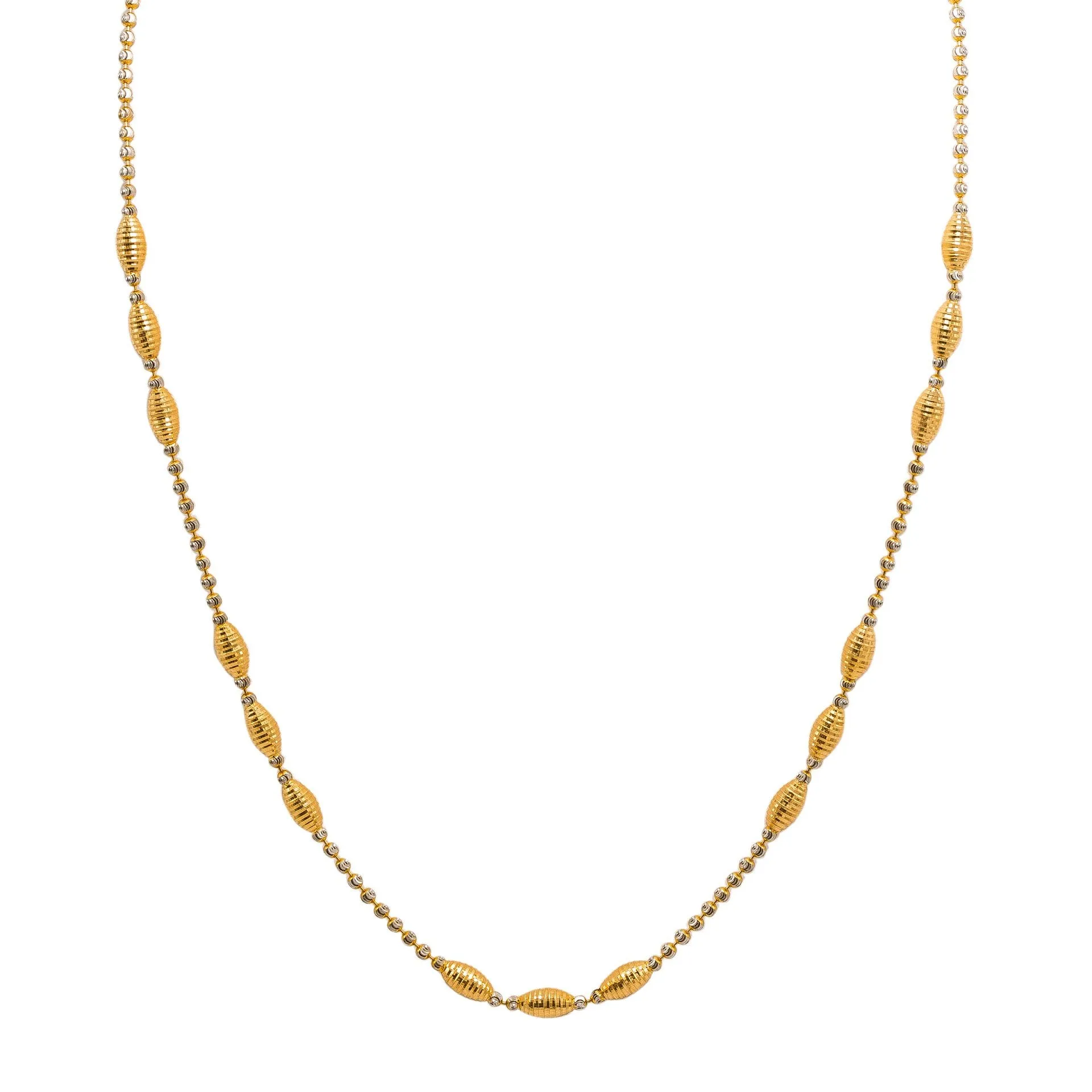 22K Multi Tone Gold Ball Chain W/ Stripe Texture Yellow Gold Bicone Beads