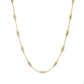 22K Multi Tone Gold Chain W/ "Honeycomb" Beads & Thin Box Link Chain