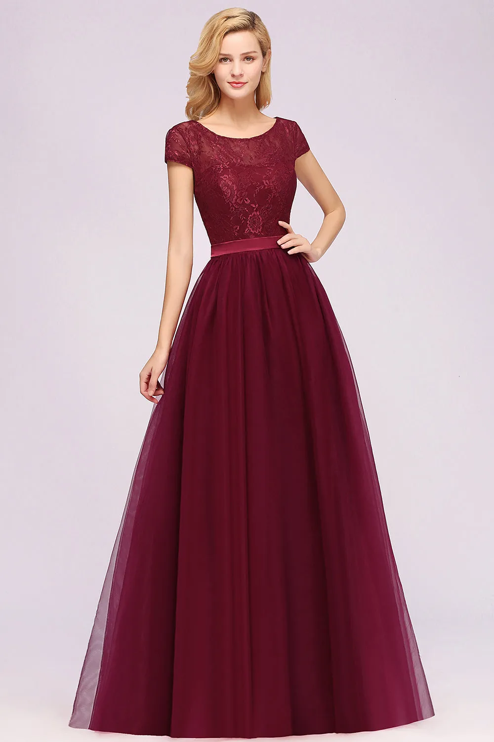 A-Line Chiffon Jewel Sleeveless Long Bridesmaid Dresses with Ruffles