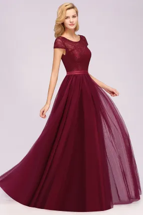 A-Line Chiffon Jewel Sleeveless Long Bridesmaid Dresses with Ruffles