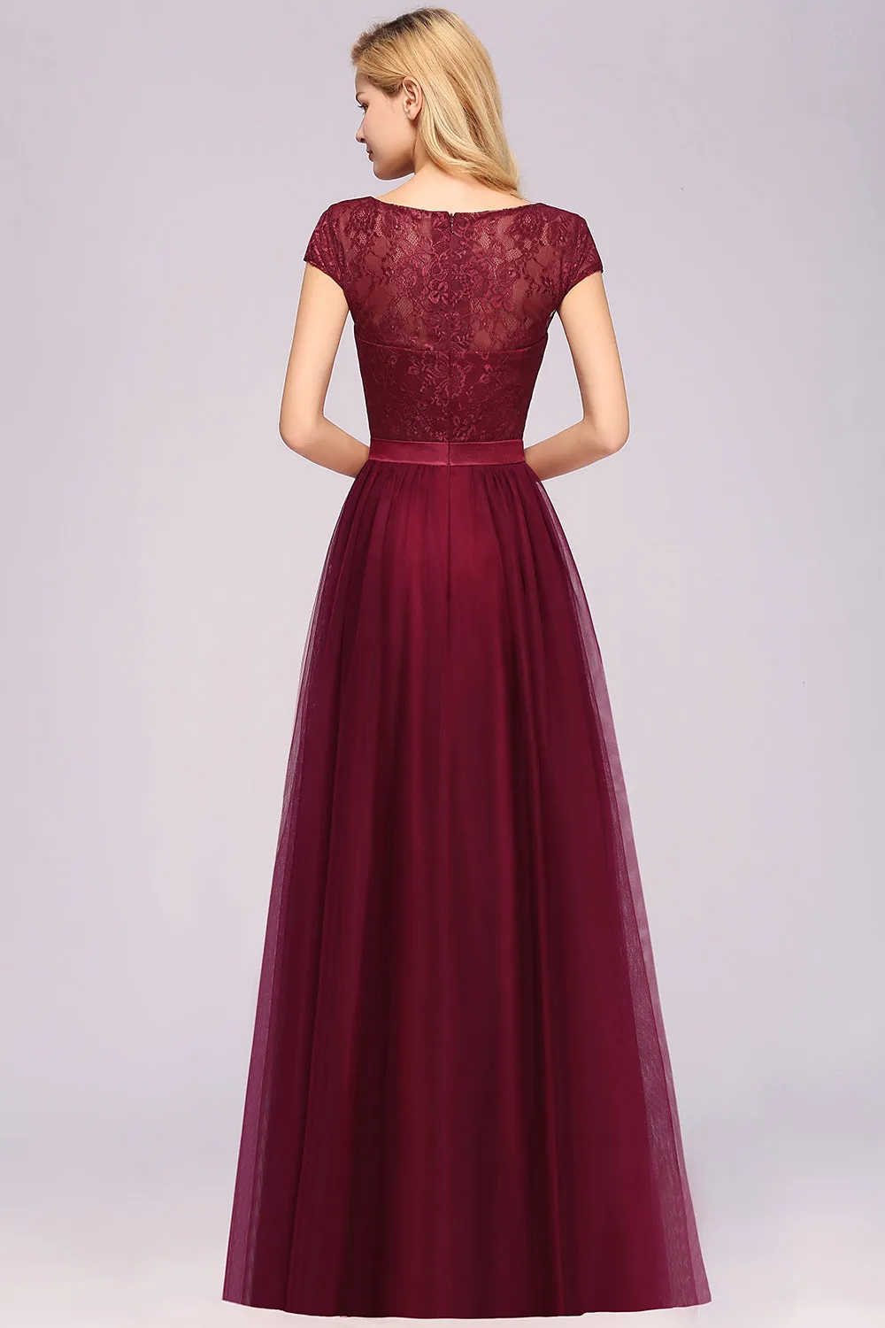 A-Line Chiffon Jewel Sleeveless Long Bridesmaid Dresses with Ruffles