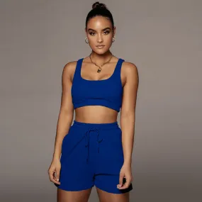 Blue Sleeveless Tank Short Sets