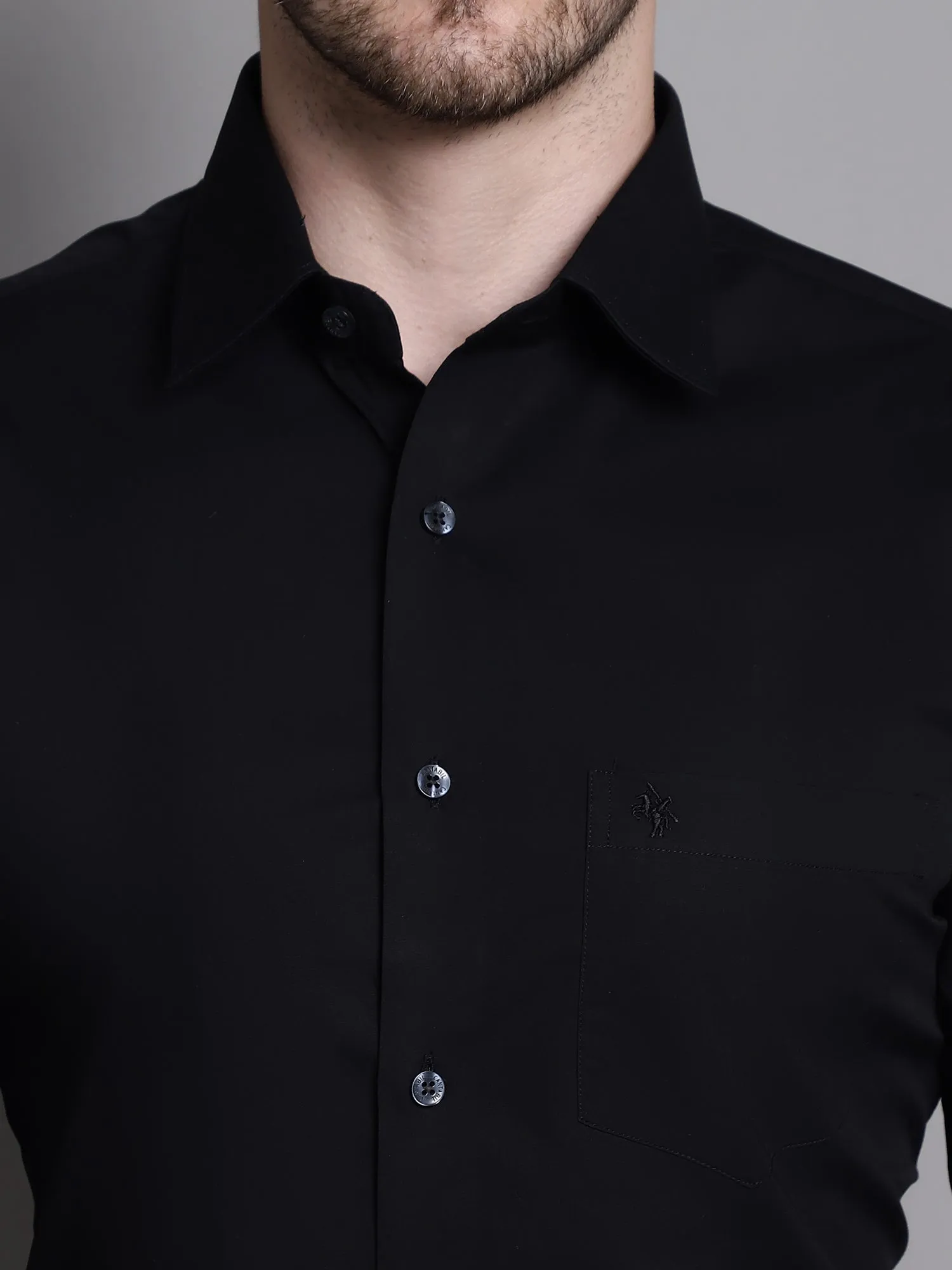 Cantabil Cotton Blend Black Solid Full Sleeve Regular Fit Formal Shirt for Men with Pocket