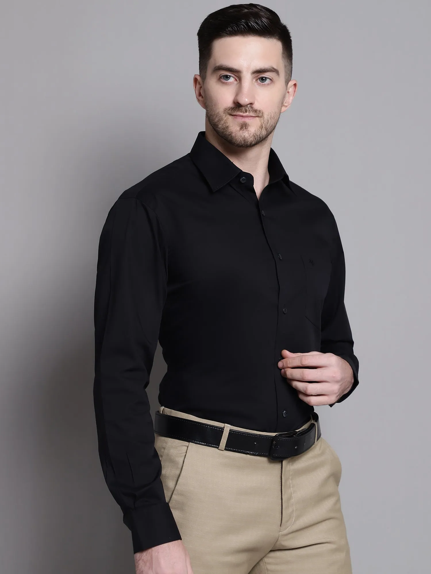 Cantabil Cotton Blend Black Solid Full Sleeve Regular Fit Formal Shirt for Men with Pocket