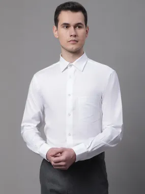 Cantabil Cotton Blend Solid White Full Sleeve Formal Shirt for Men with Pocket