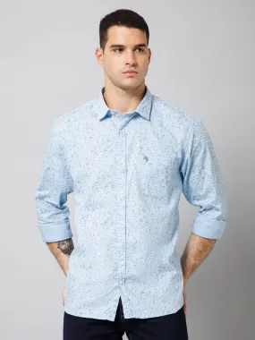 Cantabil Cotton Floral Printed Full Sleeve Regular Fit Sky Blue Casual Shirt with Pocket for Men