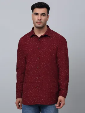 Cantabil Cotton Printed Full Sleeve Regular Fit Maroon Casual Shirt for Men with Pocket