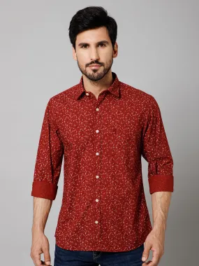 Cantabil Cotton Printed Full Sleeve Regular Fit Maroon Casual Shirt with Pocket for Men