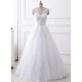 Charming Aline floor length lace top beading wedding dresses with Lace up back, WD0339