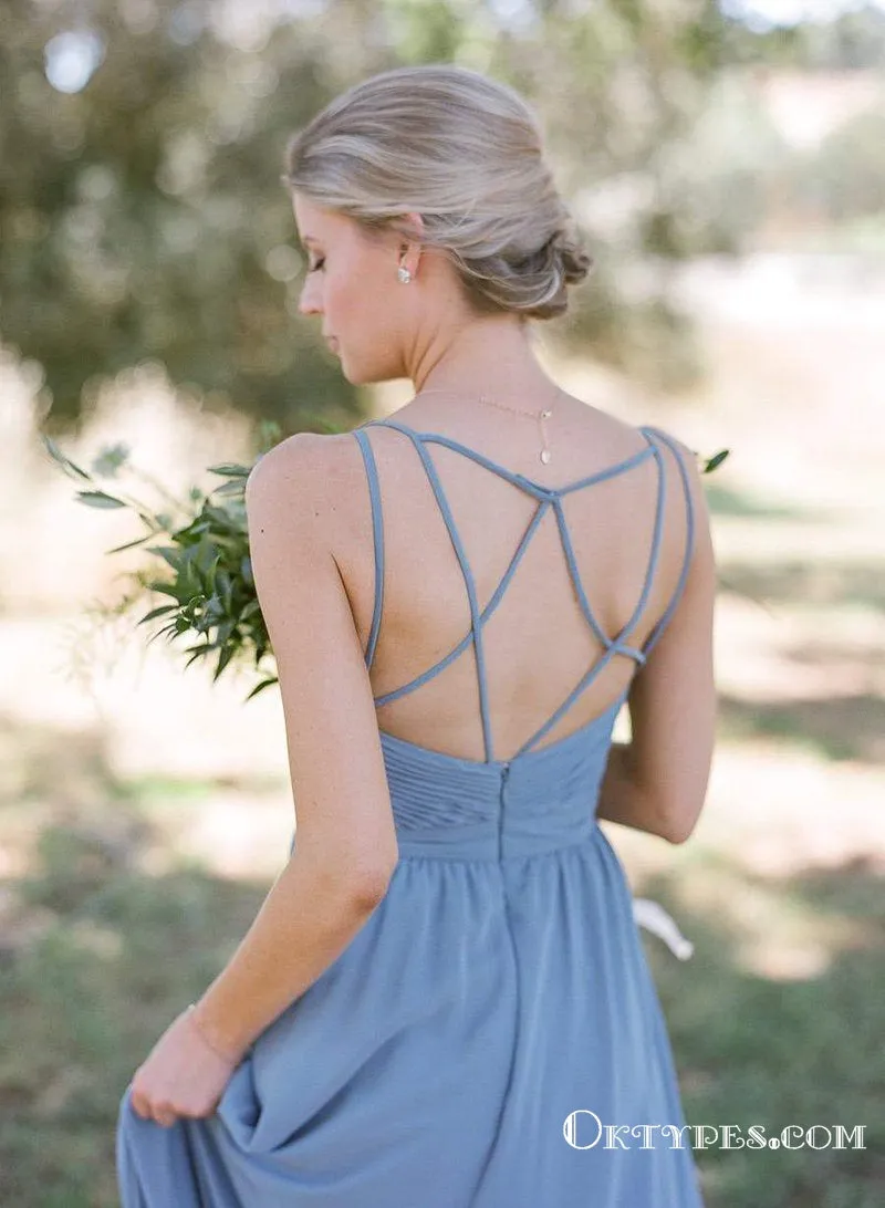 Charming Dusty Blue Chiffon Long Cheap Bridesmaid Dresses, TYP1777