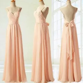 Cheap Junior Pleating Chiffon Spaghetti Strap Sweetheart Backless Floor-Length Maxi  Bridesmaid Dresses, WG67