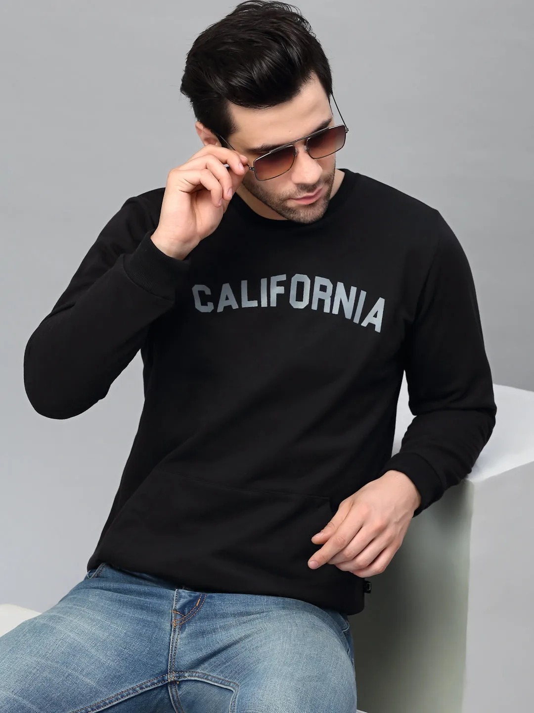 Dark Grey CALIFORNIA Print Round Neck Fleece Sweatshirt