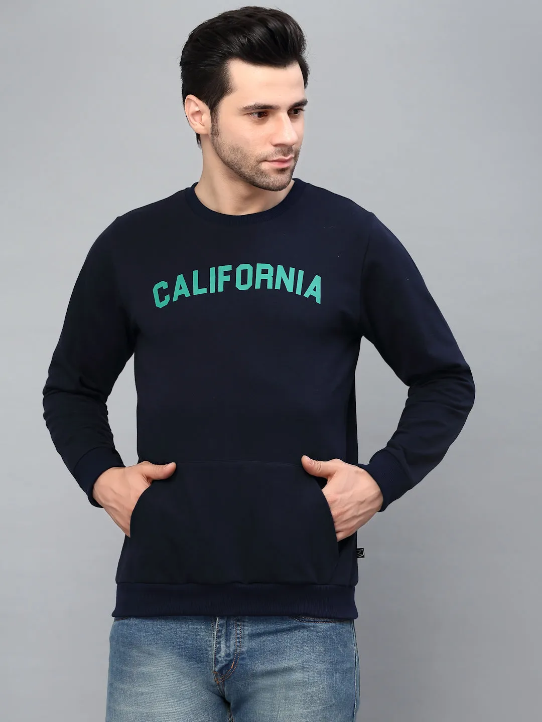 Dark Grey CALIFORNIA Print Round Neck Fleece Sweatshirt