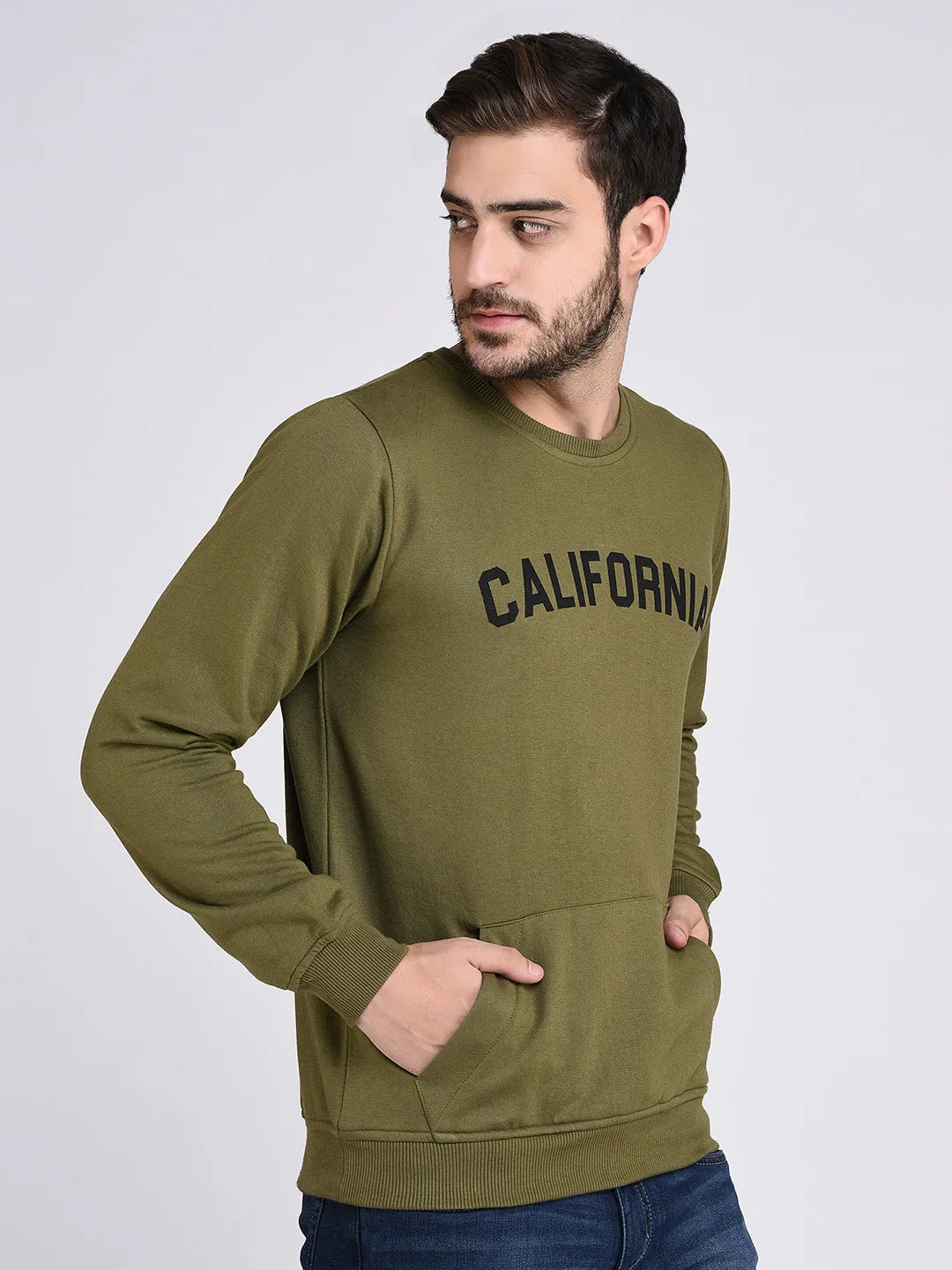 Dark Grey CALIFORNIA Print Round Neck Fleece Sweatshirt