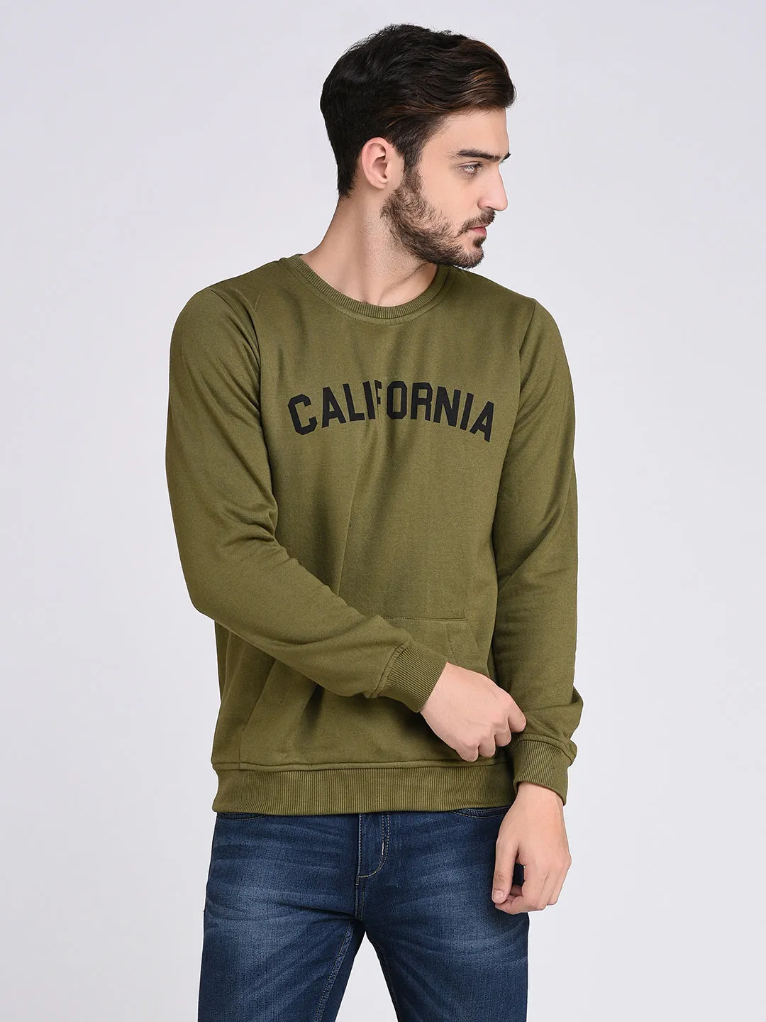 Dark Grey CALIFORNIA Print Round Neck Fleece Sweatshirt