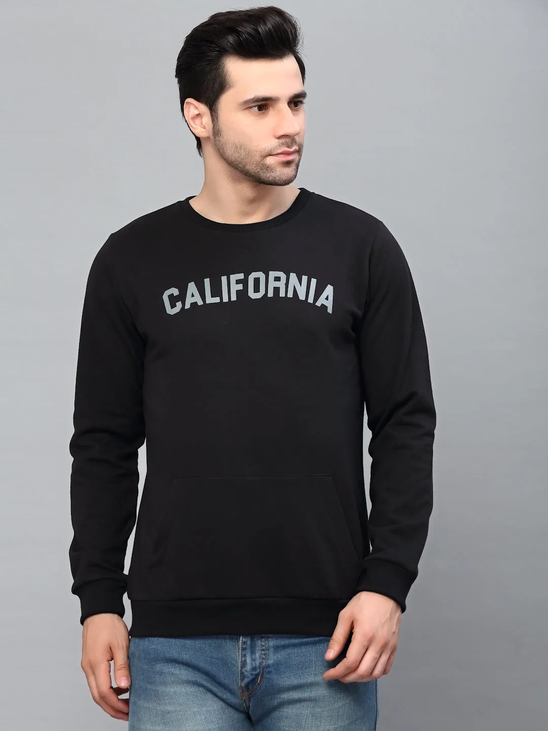 Dark Grey CALIFORNIA Print Round Neck Fleece Sweatshirt