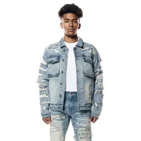 Distressed Rip & Repair Jean Jacket - Suffolk Blue