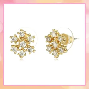 Estele Gold Plated American Diamond Snowflake Stud Earrings for women