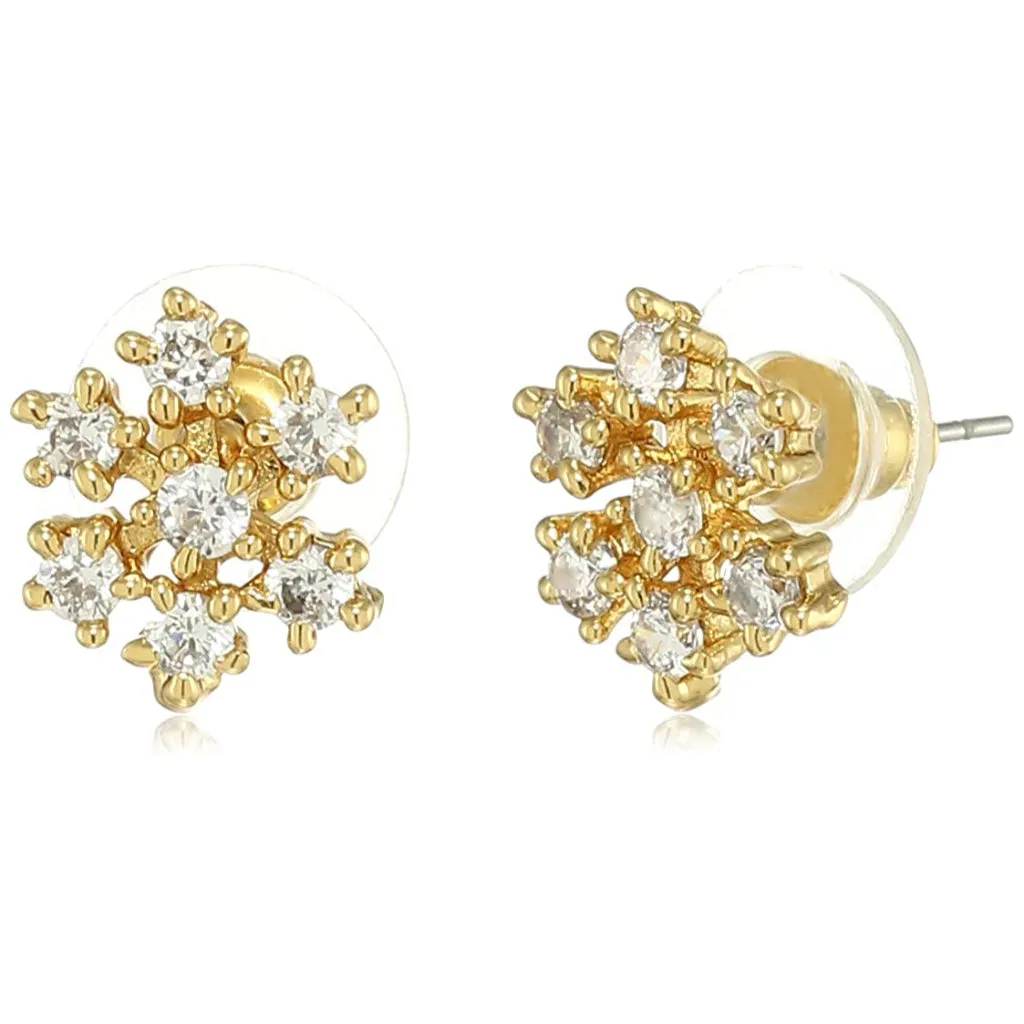 Estele Gold Plated American Diamond Snowflake Stud Earrings for women