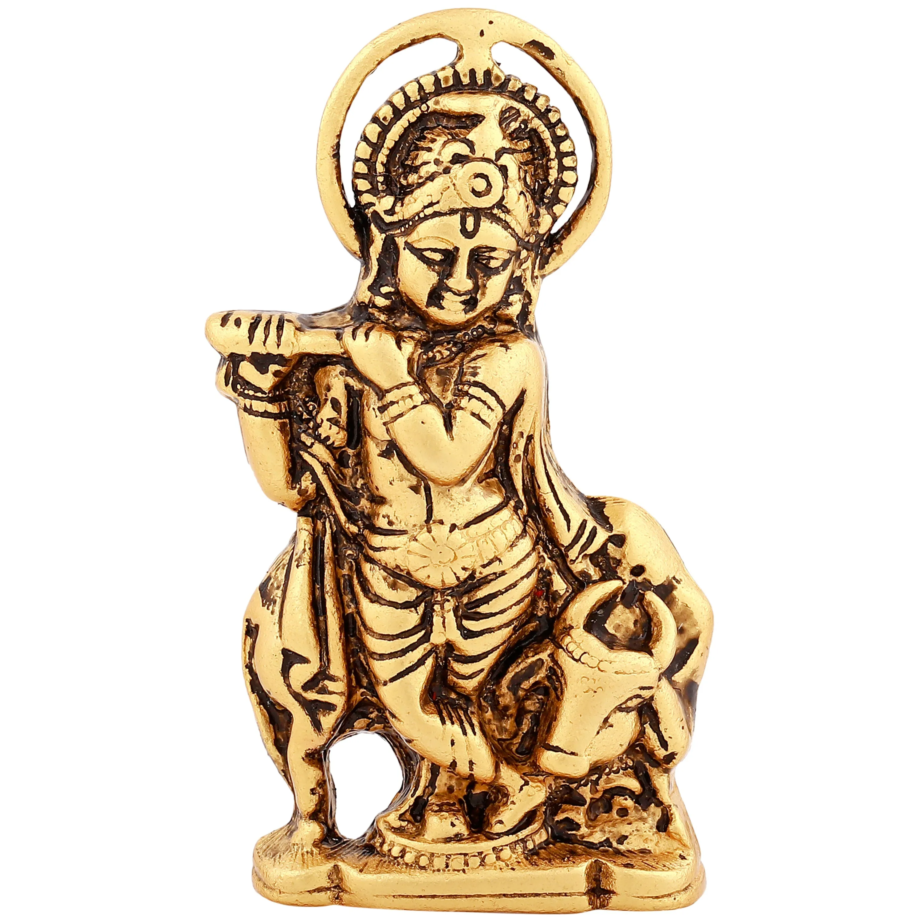 Estele Gold Plated Antique Spiritual Lord Krishna Idol for Home/Car Decor.