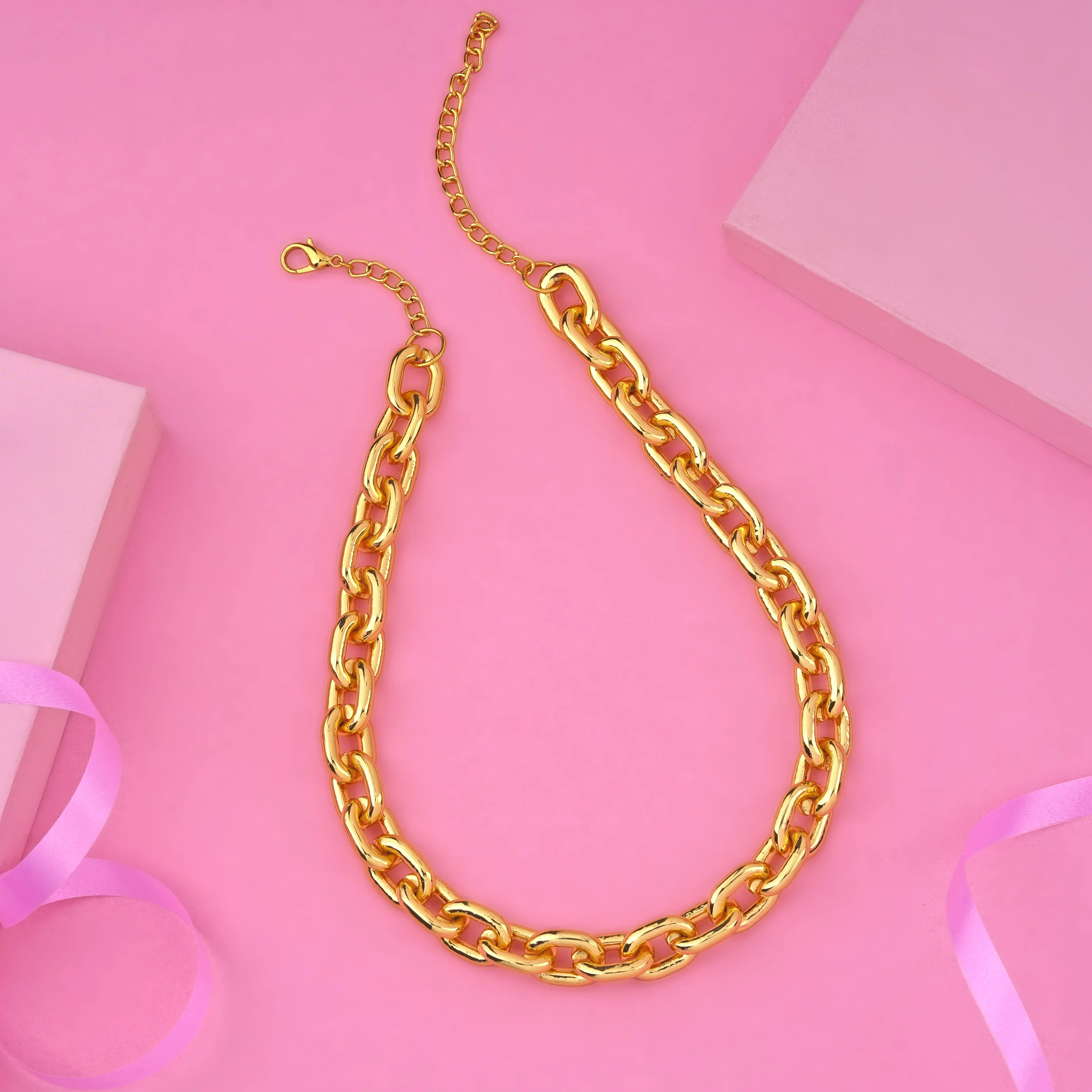 Estele Gold Plated Chunky Link Designer Cuban Necklace for Women