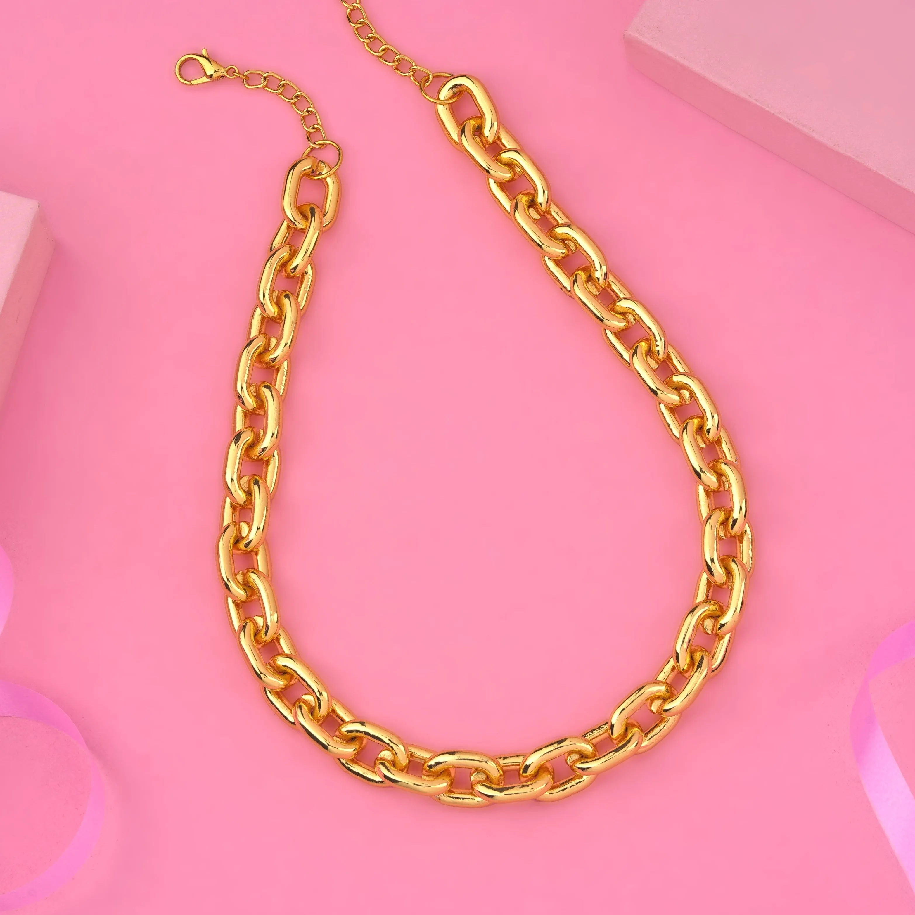 Estele Gold Plated Chunky Link Designer Cuban Necklace for Women