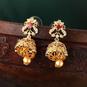 Estele Gold Plated CZ Arcadia Jhumki Earrings with Pearl & Ruby Crystals for Women