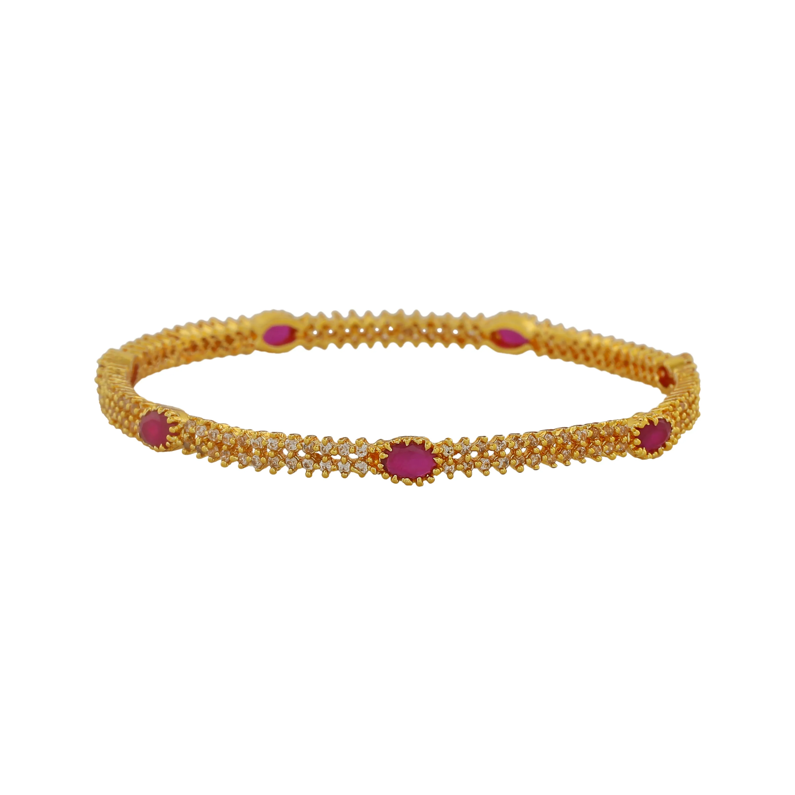 Estele Gold Plated CZ Charming Bangles with Pink Crystals for Women