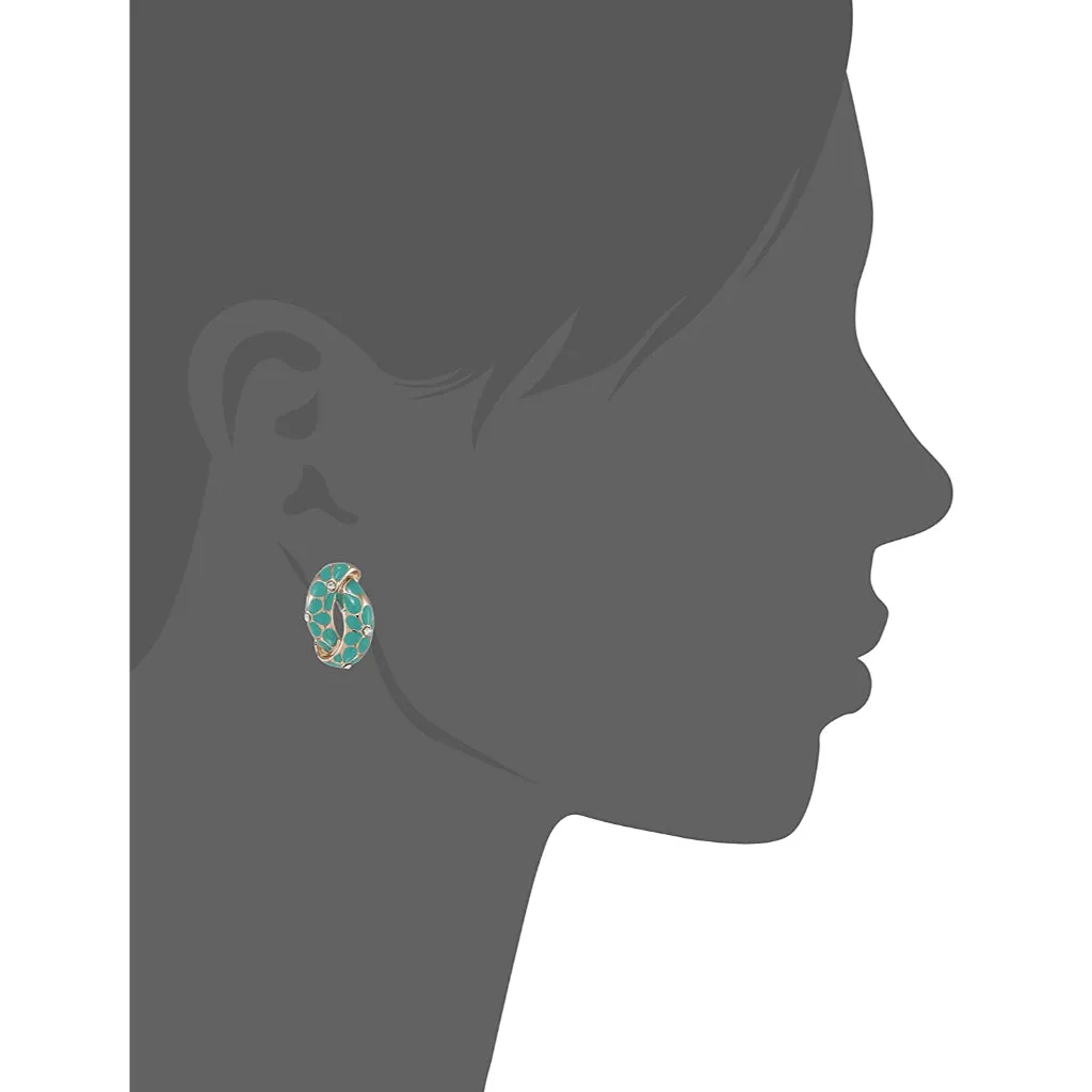 Estele Gold Plated Earrings With Aqua Coloured Flower Print For Women