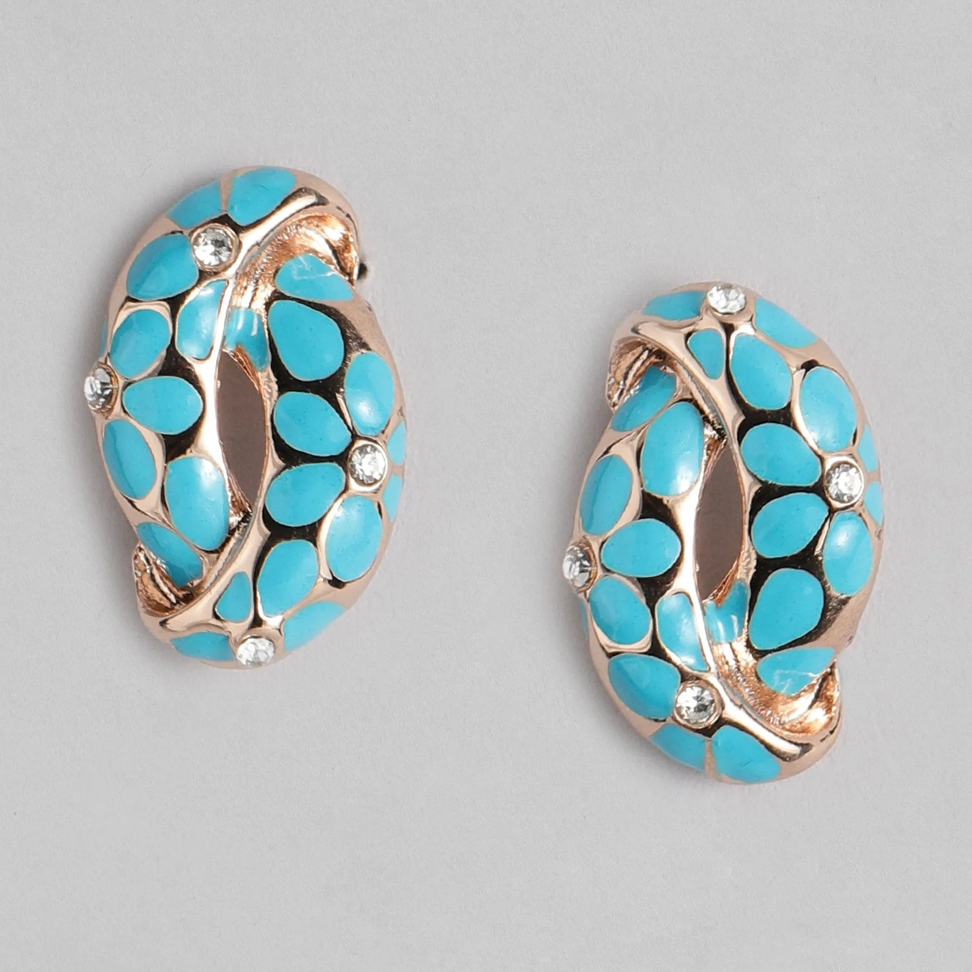 Estele Gold Plated Earrings With Aqua Coloured Flower Print For Women