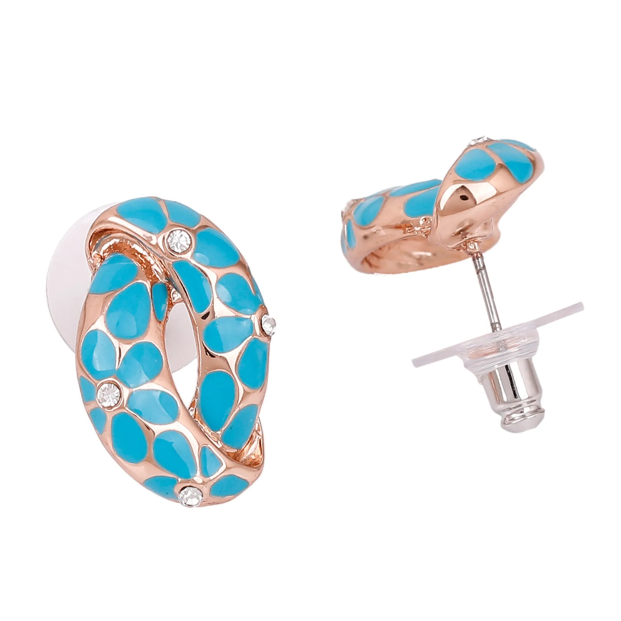 Estele Gold Plated Earrings With Aqua Coloured Flower Print For Women