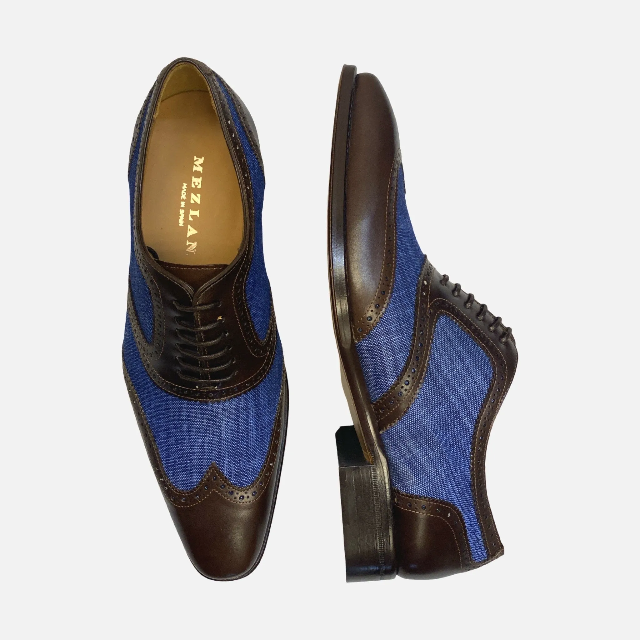 Exclusive Men's Mezlan Brown/Blue Wingtip Shoe Pasteur