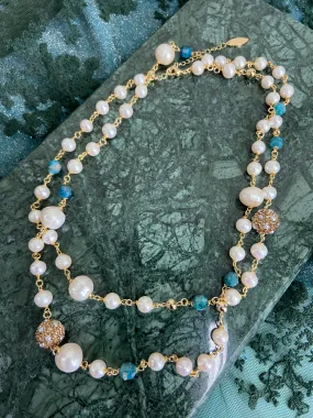 Freshwater Pearls With Blue Apatite Multi-Way Necklace GN007