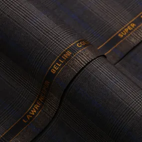 Glen Plaid Checks-Charcoal Grey, S 100s Pure Wool, Bellini Suiting Fabric