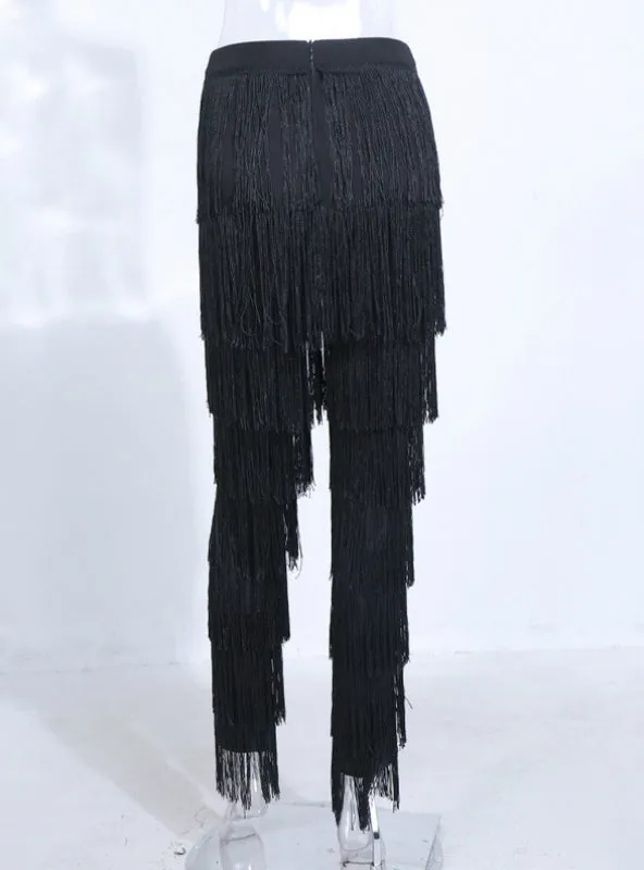 Hip Sexy Slim Tassel Straight Pants