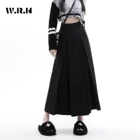 LVSANW 2024 Vintage Black Grey Mid-Long Skirts Women Autumn High Waist Pleated Skirts Korean Fashion Y2k Female All-match Clothes