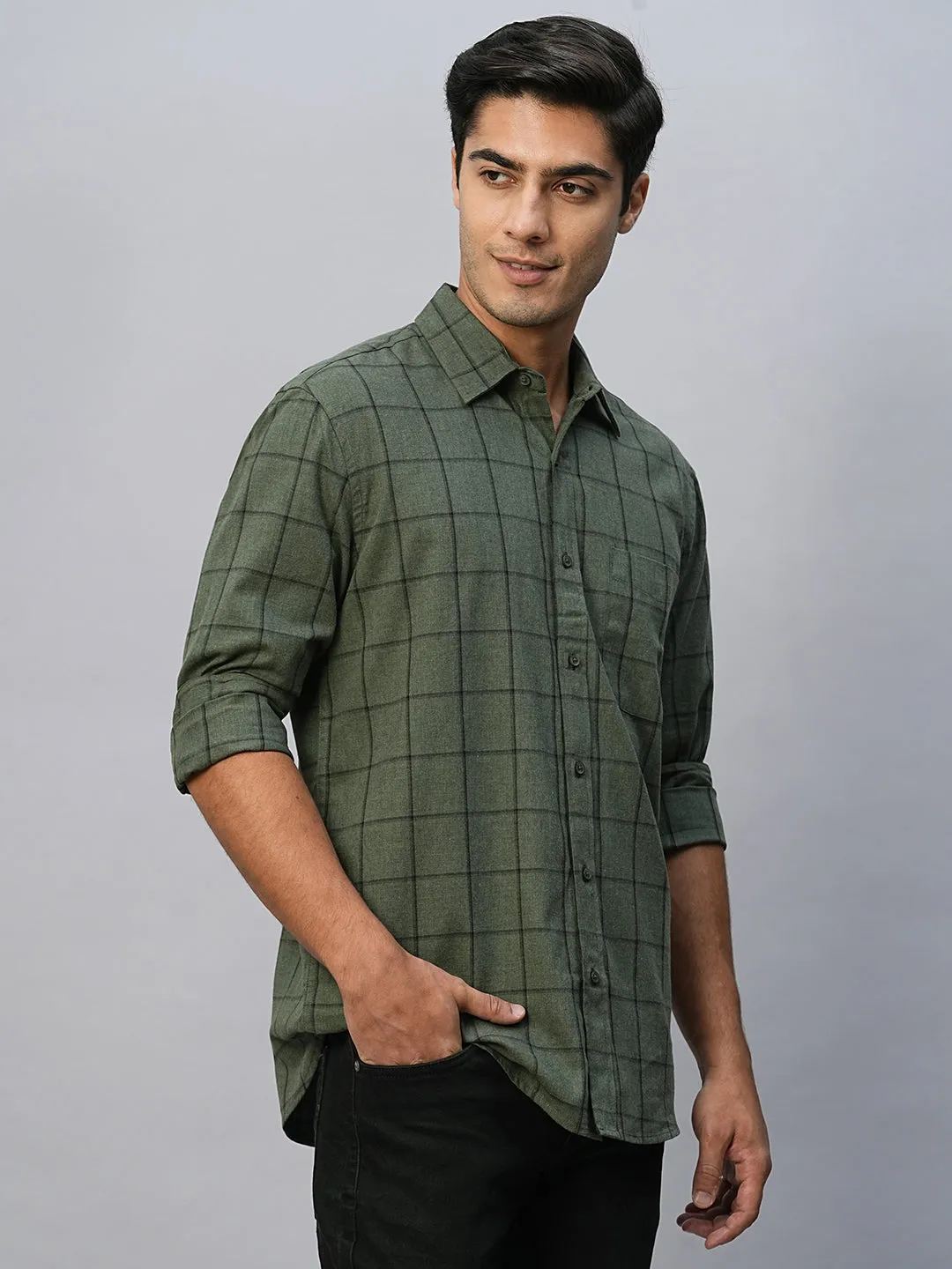 Men's Green Cotton Regular Fit Shirt