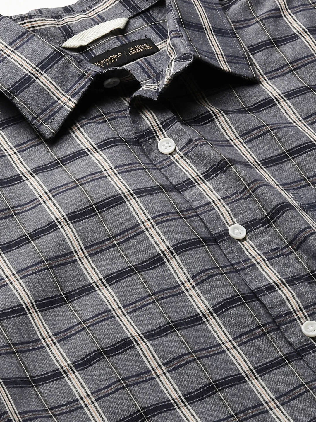 Men's Grey Cotton Regular Fit Checked Shirt