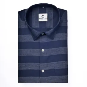 Navy Blue Color Cotton Stripe Shirt For Men