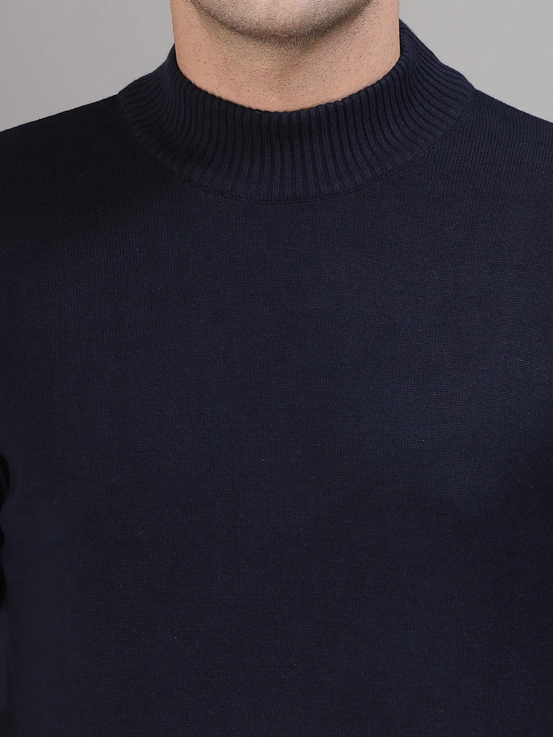 Style Quotient Men Solid Navy Knitted Regular Sweater