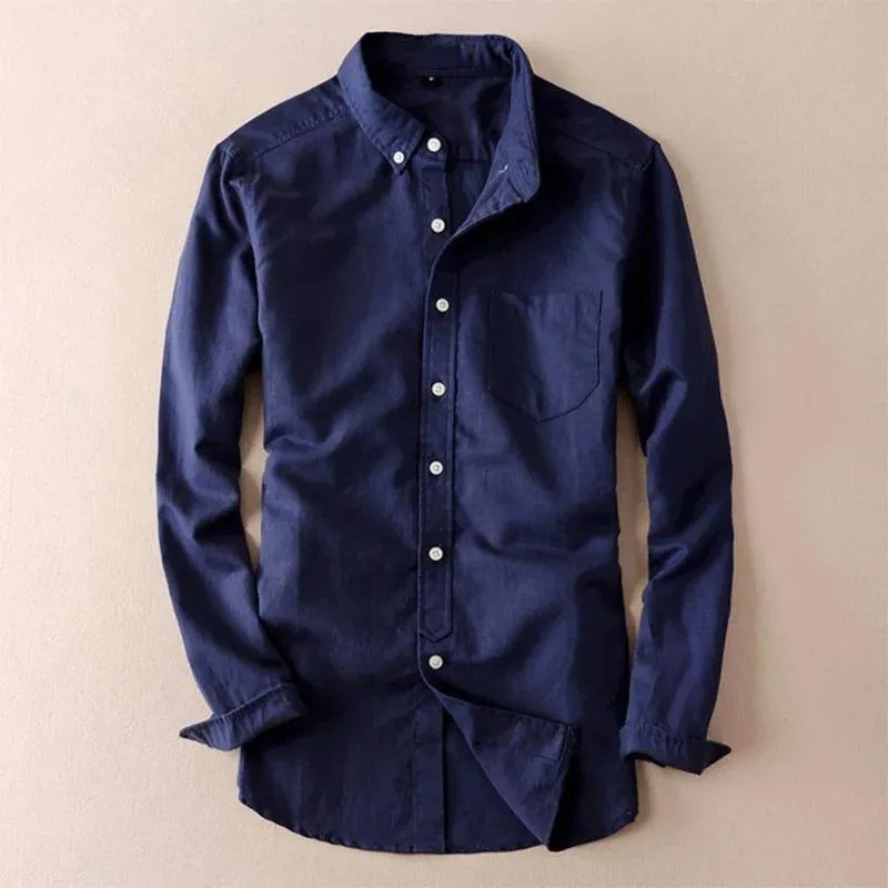 Stylish New Branded Navy Linen Cotton Button-Up Shirt For Men