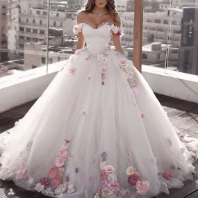 sweetheart neckline handmade  3d flowers ball gown