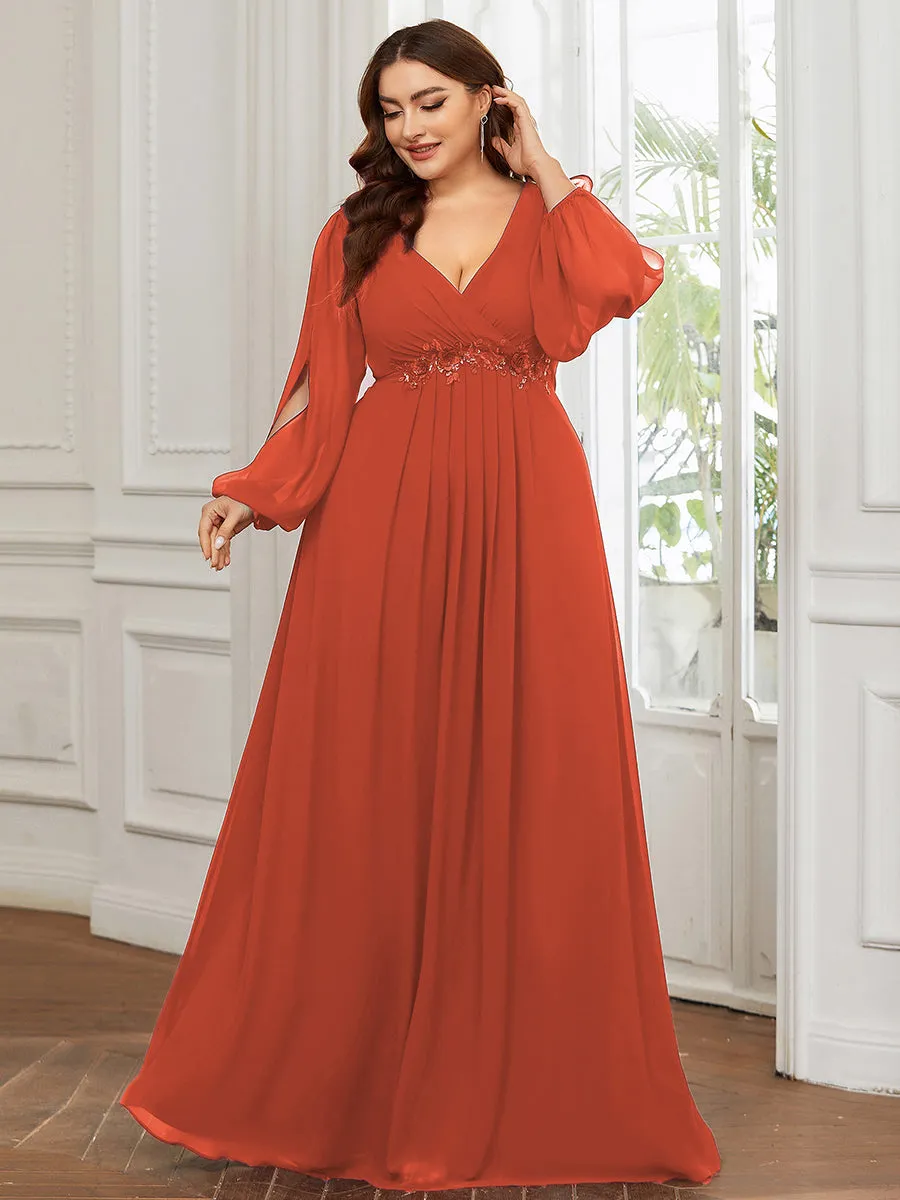 Wholesale Chiffon Plus Size Evening Dresses with Long Lantern Sleeves