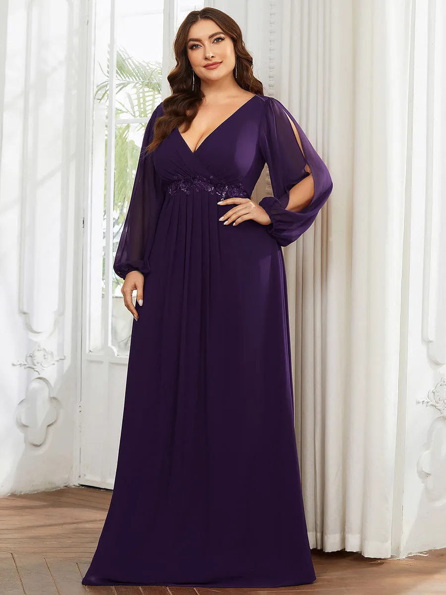 Wholesale Chiffon Plus Size Evening Dresses with Long Lantern Sleeves