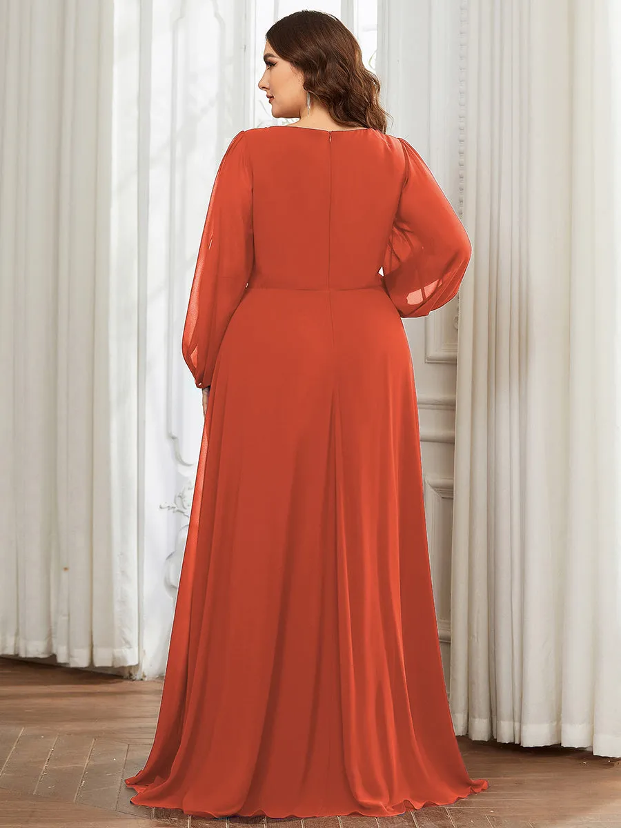 Wholesale Chiffon Plus Size Evening Dresses with Long Lantern Sleeves