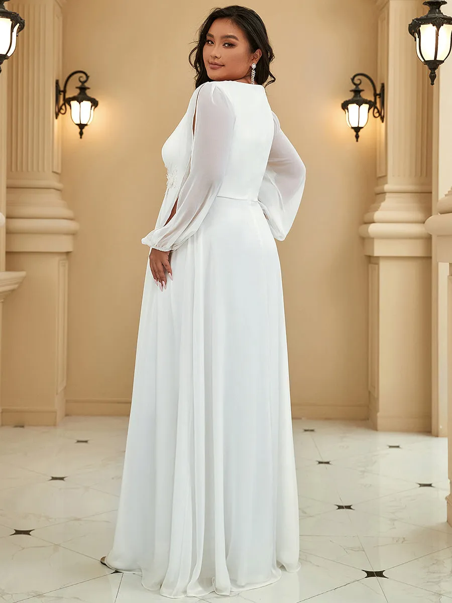 Wholesale Chiffon Plus Size Evening Dresses with Long Lantern Sleeves