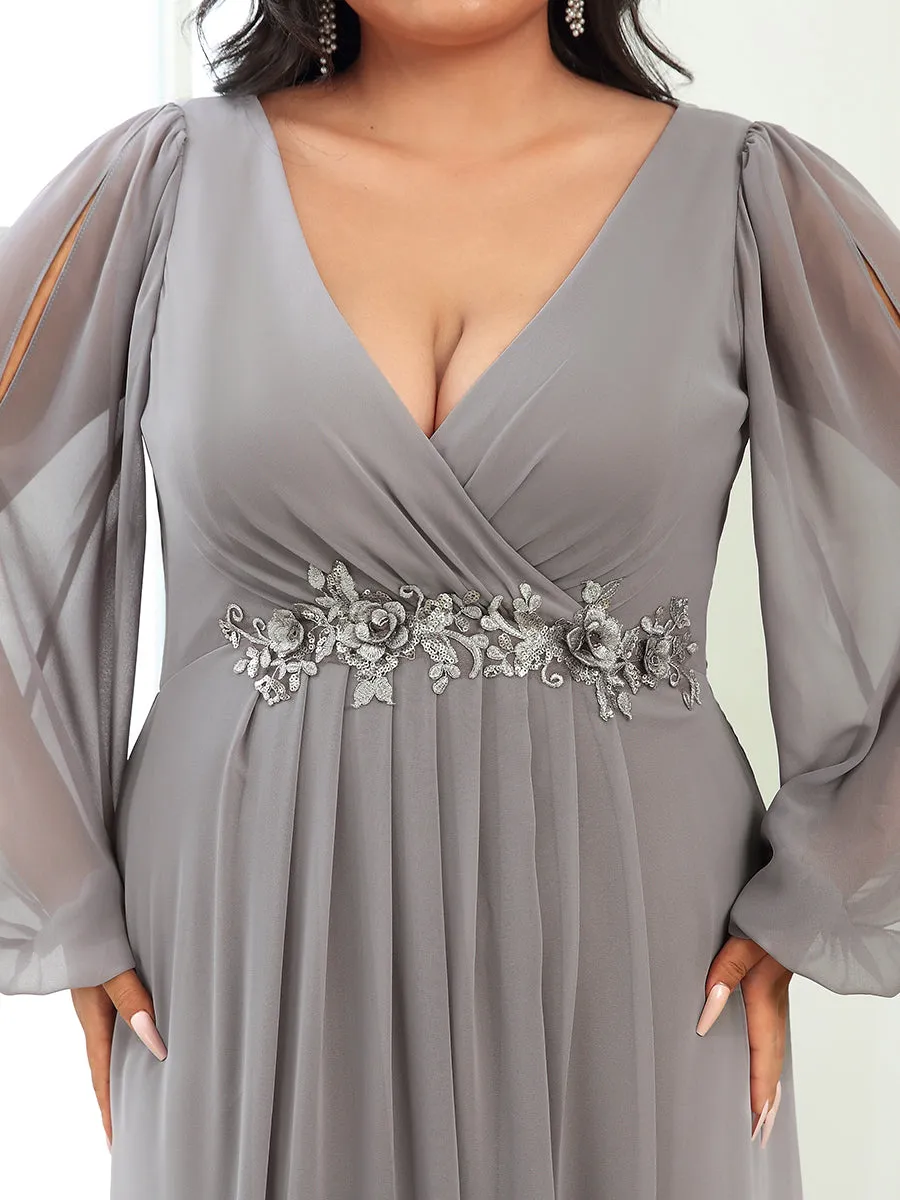 Wholesale Chiffon Plus Size Evening Dresses with Long Lantern Sleeves