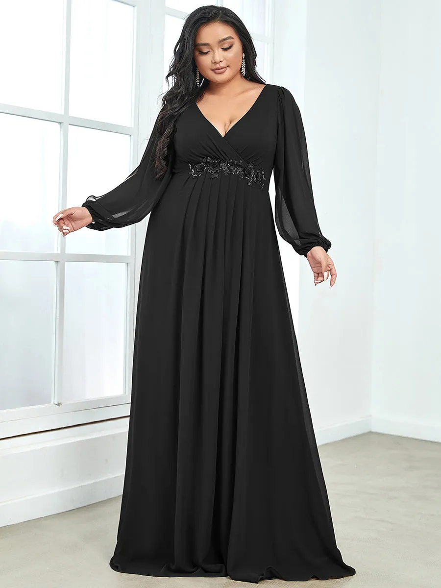 Wholesale Chiffon Plus Size Evening Dresses with Long Lantern Sleeves